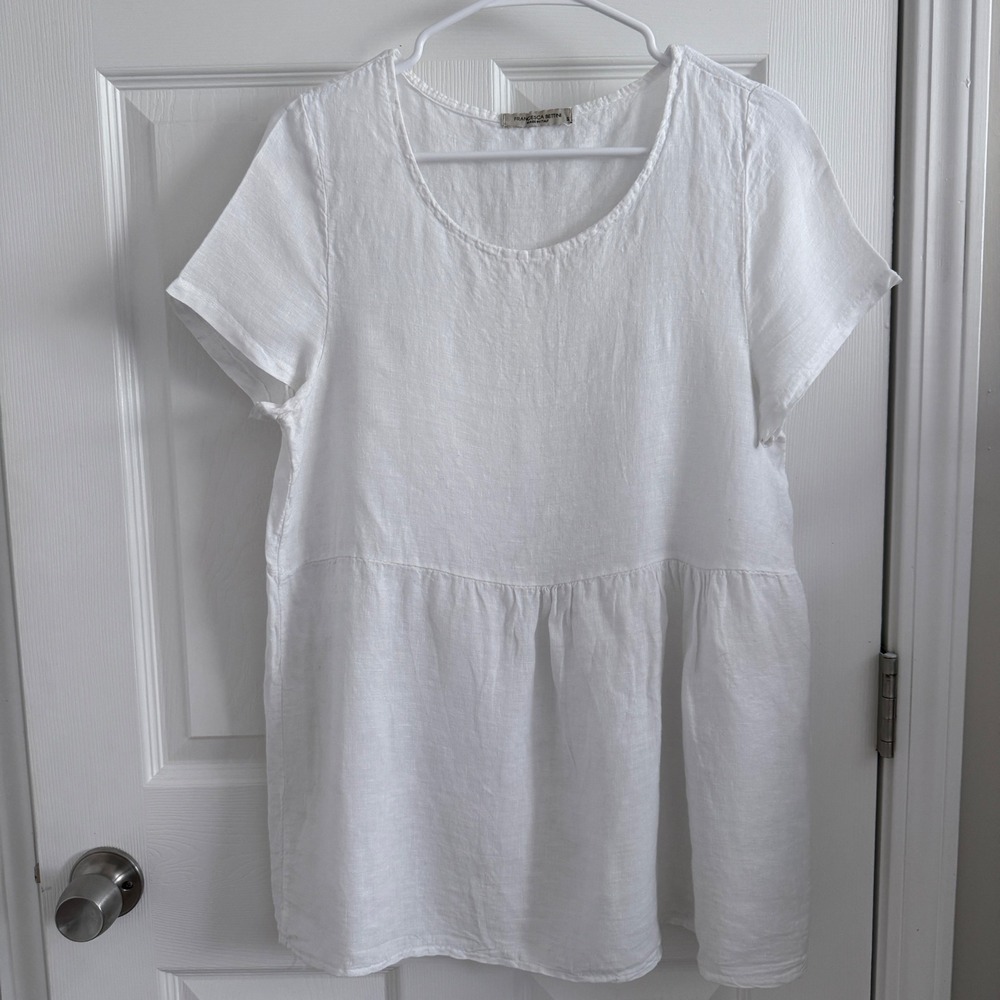 Francesca Bettini Linen Tunic Women Small White Babydoll Italy Lagenlook Boxy